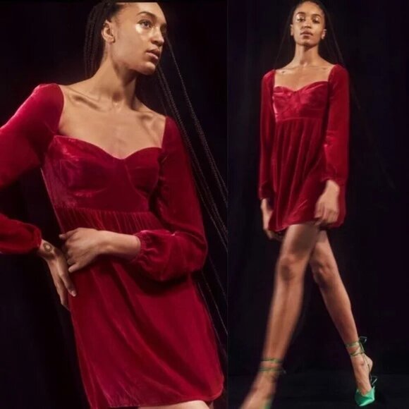 💕REFORMATION💕 Chestnut Velvet Babydoll Dress ~ Rhubarb Red 4 NWOT - Picture 1 of 14